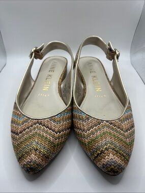 Anne Klein Neutral Multi-Tone Woven Pointed Slingback Flats